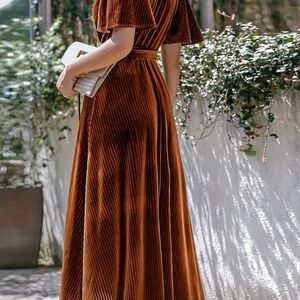 Elegant Rust Colored Velvet Wrap Dress